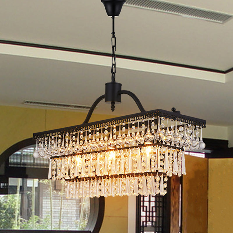 Antique 3 Lights Hanging Ceiling Light with Crystal Shade Black 3 Tiers Chandelier Lamp