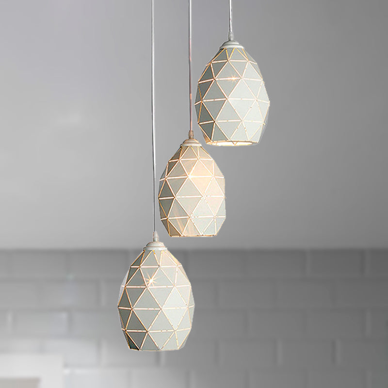 3 Lights Metal Pendant Lighting Modern Style White Geometric Indoor Hanging Ceiling Light, Linear/Round Canopy