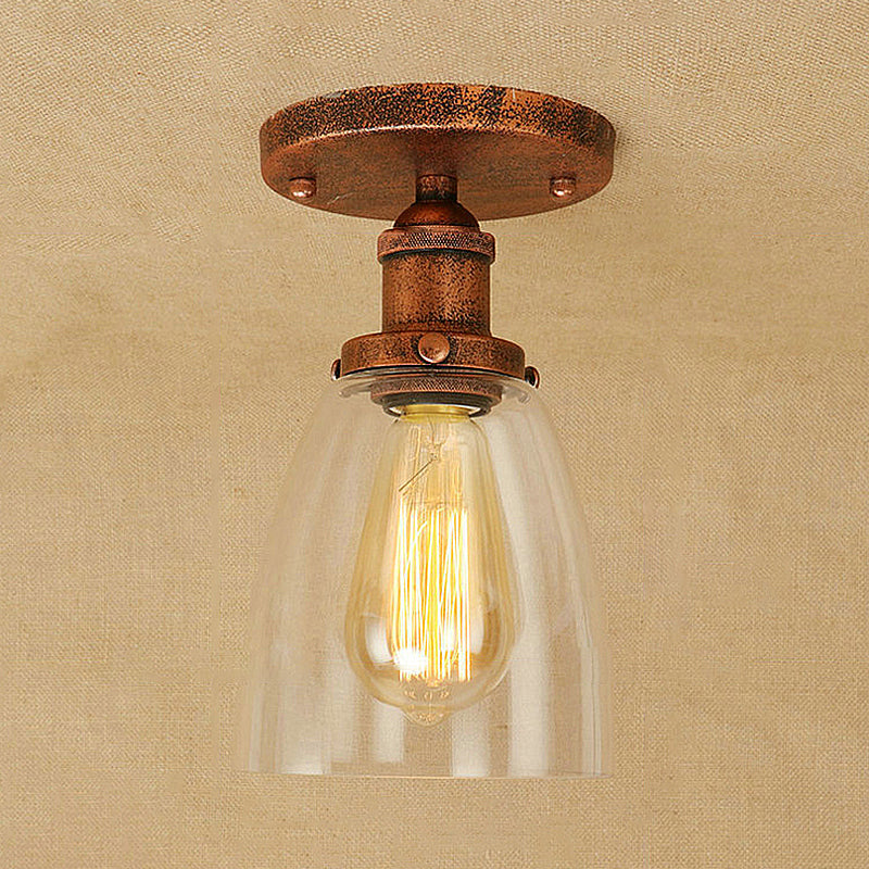 Luminaires de plafond à une ampoule, cône industriel en verre transparent, éclairage semi-encastré en argent/laiton/rouille