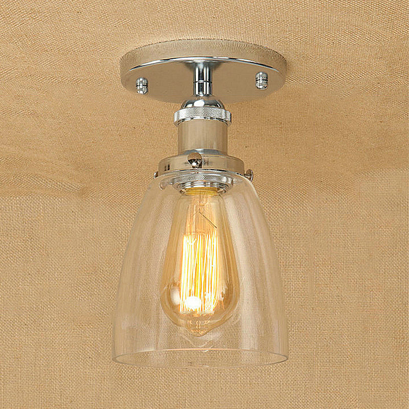 Luminaires de plafond à une ampoule, cône industriel en verre transparent, éclairage semi-encastré en argent/laiton/rouille