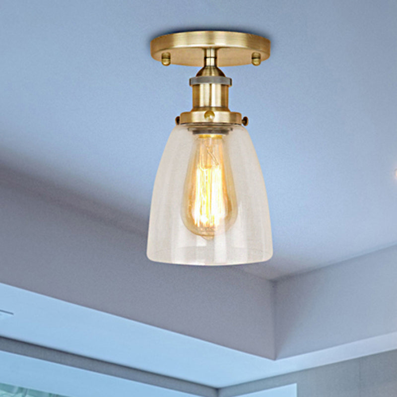 Luminaires de plafond à une ampoule, cône industriel en verre transparent, éclairage semi-encastré en argent/laiton/rouille