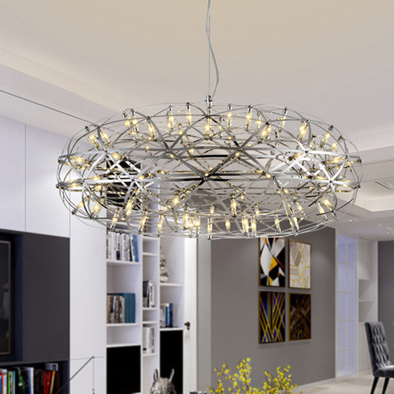 Chrome Disc-Shaped Chandelier Lamp Modern 16"/21" W LED Stainless Steel Hanging Lighting in Warm/White Light