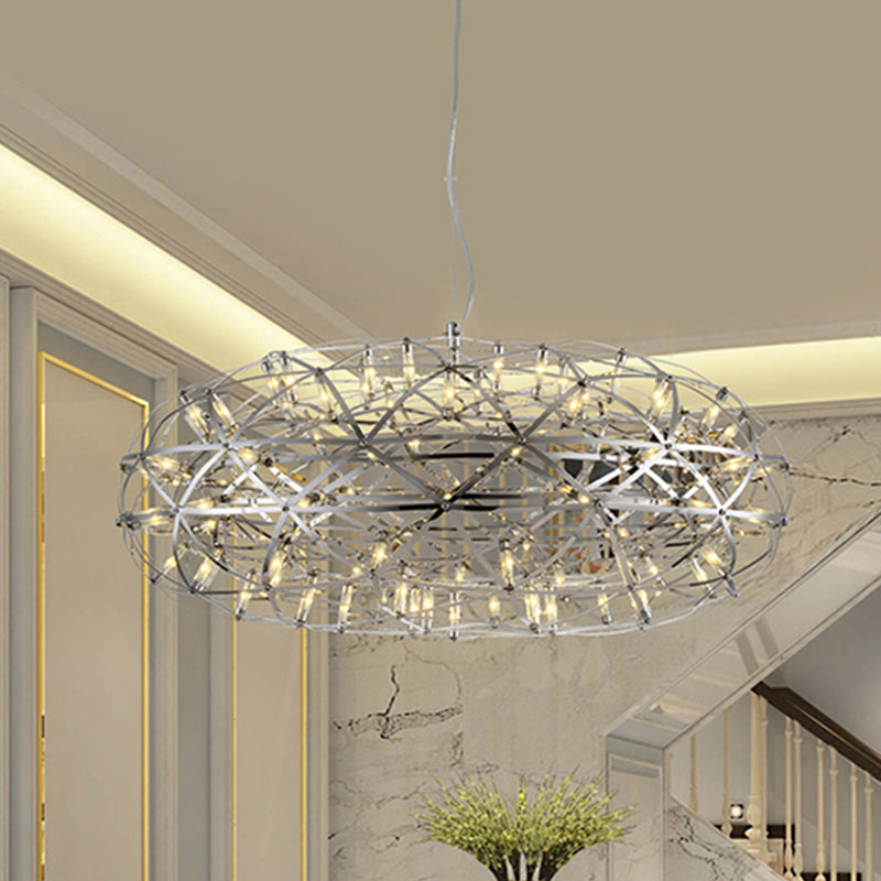Chrome Disc-Shaped Chandelier Lamp Modern 16"/21" W LED Stainless Steel Hanging Lighting in Warm/White Light