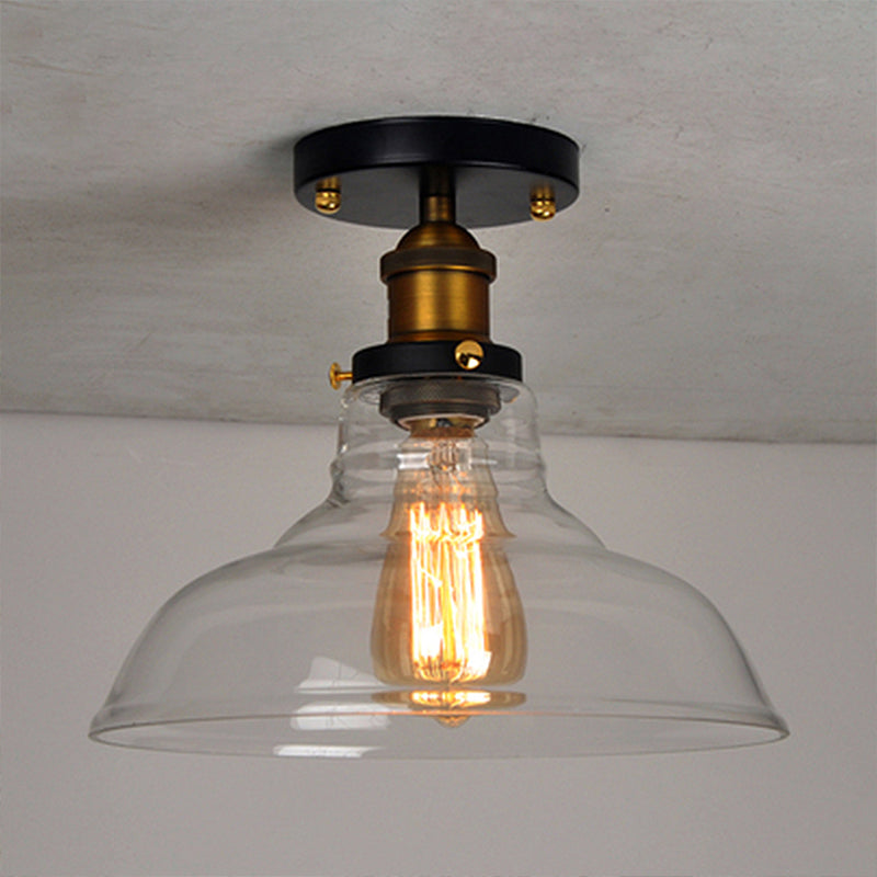 Barn Clear/Amber Glass Semi Mount Lighting Vintage 1 Bulb Bedroom Ceiling Light Fixture