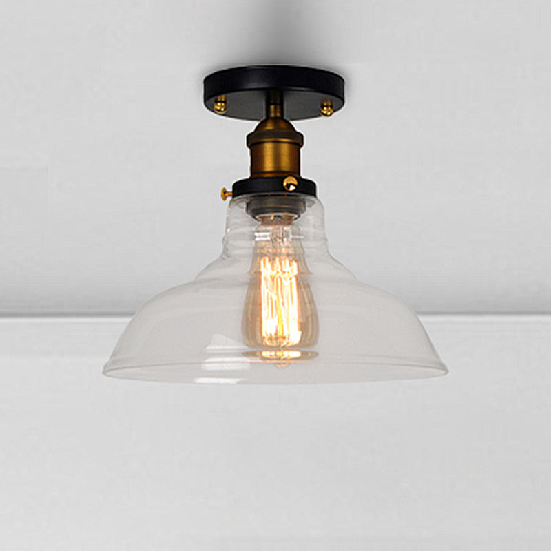 Barn Clear/Amber Glass Semi Mount Lighting Vintage 1 Bulb Bedroom Ceiling Light Fixture