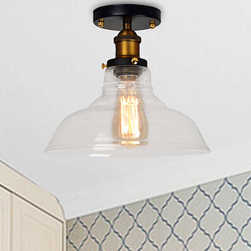 Barn Clear/Amber Glass Semi Mount Lighting Vintage 1 Bulb Bedroom Ceiling Light Fixture