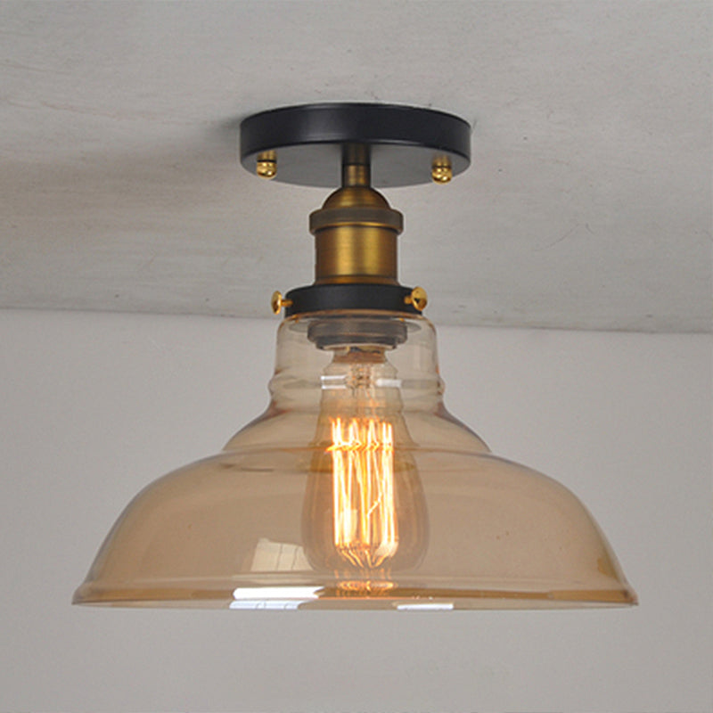 Barn Clear/Amber Glass Semi Mount Lighting Vintage 1 Bulb Bedroom Ceiling Light Fixture
