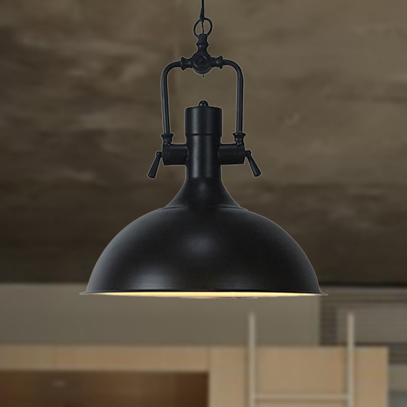 11"/14.5" Width Domed Metallic Ceiling Pendant Industrial 1 Head Coffee Shop Pendant Light Fixture in Black