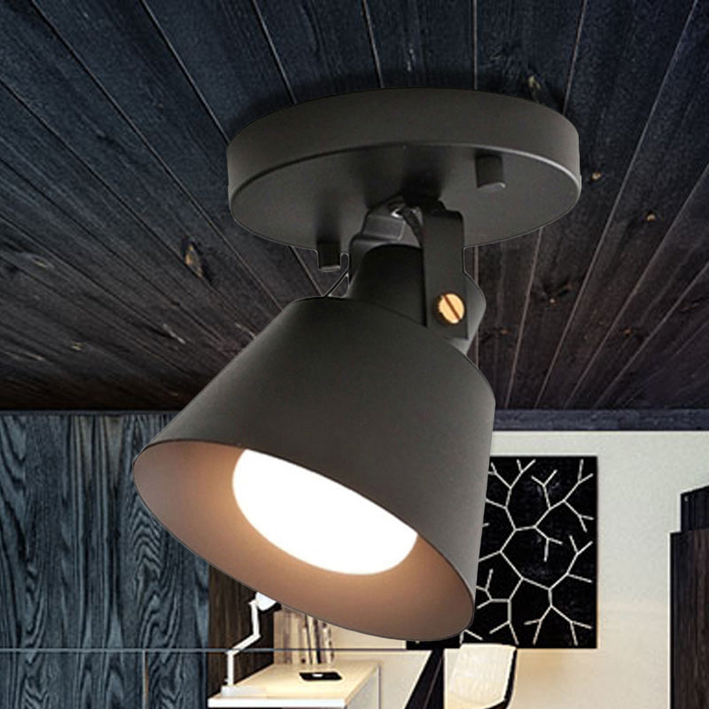Lámpara de techo giratoria con pantalla cónica metálica elegante estilo Loft luz de techo semi empotrada de 1 cabezal negro/blanco