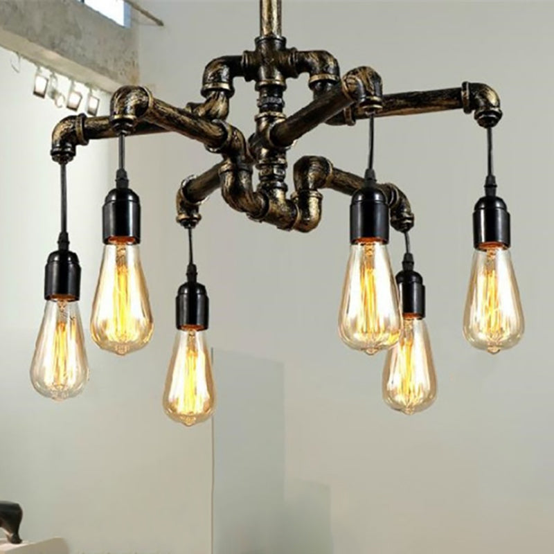 Bronze Exposed Bulb Chandelier Lamp Industrial Metal and Glass 4/6 Light Living Room Hanging Light