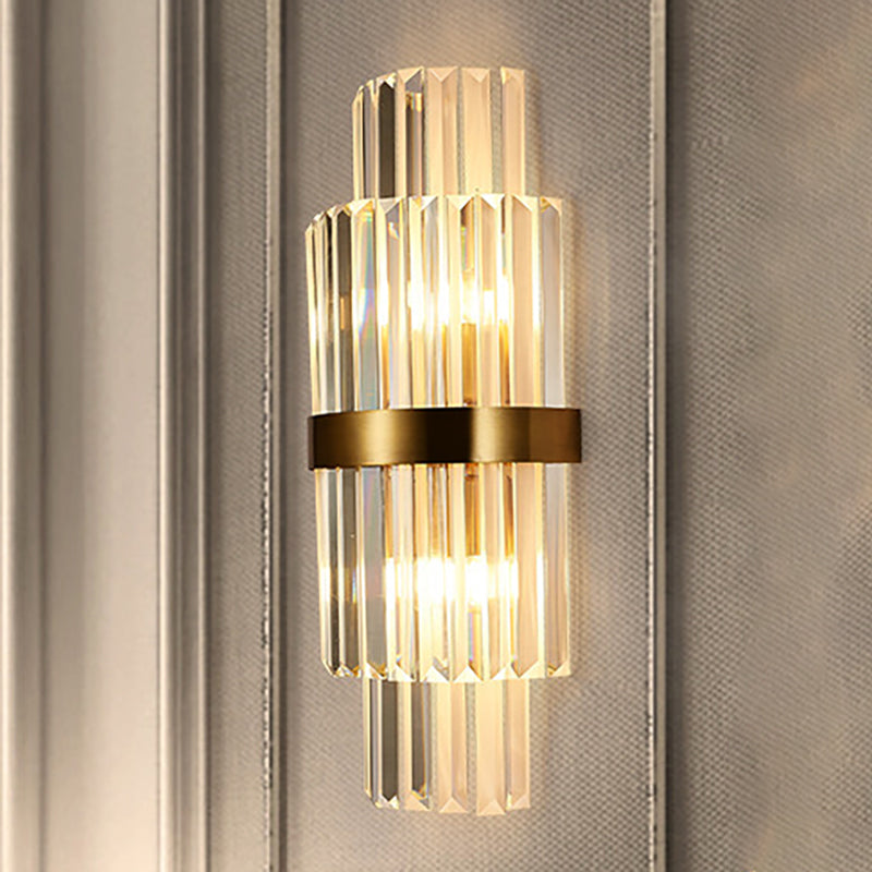 Cilinder Wandverlichting Modernistisch helder kristal 2 Lichten gouden sconce lamp voor woonkamer, 18 "/21,5" Hoogte