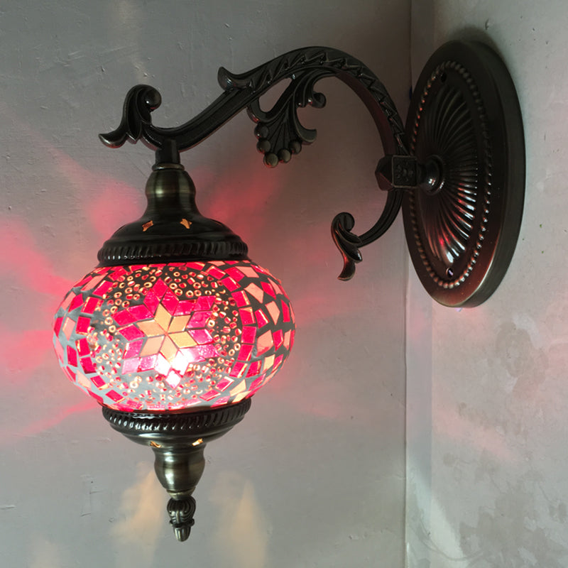 Sphere Sconce Lighting Vintage Pink/Blue Glass 1 Head Wall Lamp Fixture for Living Room