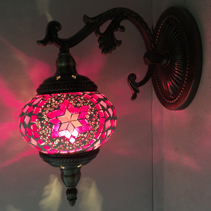 Sphere Sconce Lighting Vintage Pink/Blue Glass 1 Head Wall Lamp Fixture for Living Room