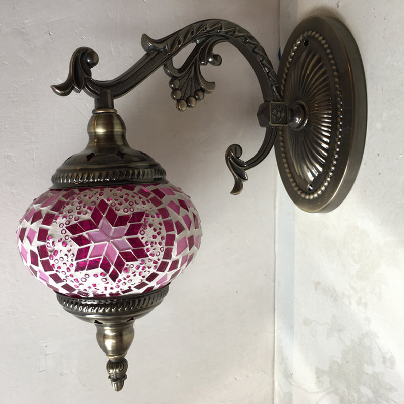 Sphere Sconce Lighting Vintage Pink/Blue Glass 1 Head Wall Lamp Fixture for Living Room