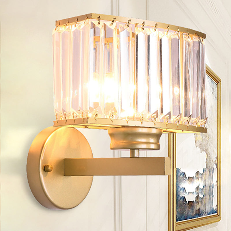 Rectangle Clear Crystal Wall Lamp Modernism 1 Light Gold Finish Wall Lighting Fixture for Corridor