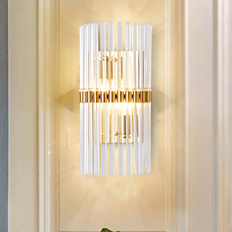 Cilinder Clear Crystal Sconce Lighting Modernism Stijlvol 2 Lichten Goud afwerking Wandlicht voor woonkamer