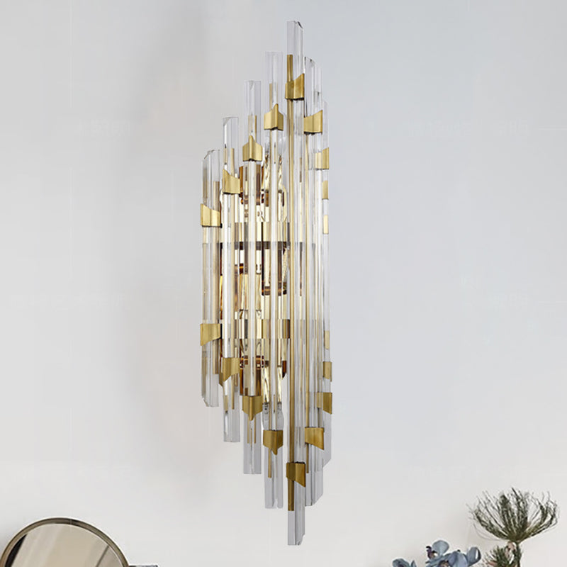 Clear Crystal Prism Wall Sconce Fixture Contemporary 4 Lights Wall Lamp in Gold for Corridor