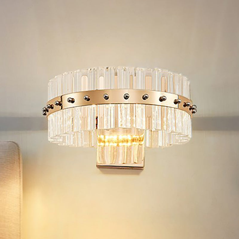 Clear Crystal Round Wall Mount Lighting Contemporary Style LED Gold Finish Wall Lamp for Bedroom