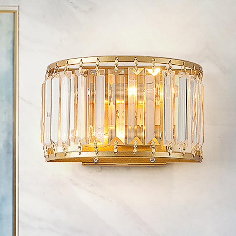 Funzione da parete a forma di tamburo Stile moderno Crystal Crystal 1 Light Living Room Sconce Lighting in ottone