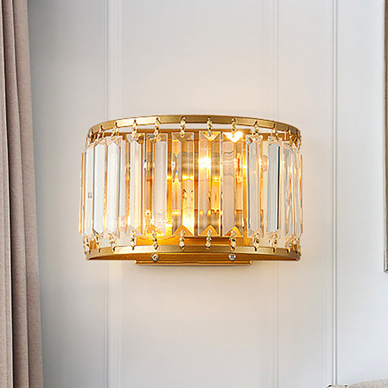 Funzione da parete a forma di tamburo Stile moderno Crystal Crystal 1 Light Living Room Sconce Lighting in ottone