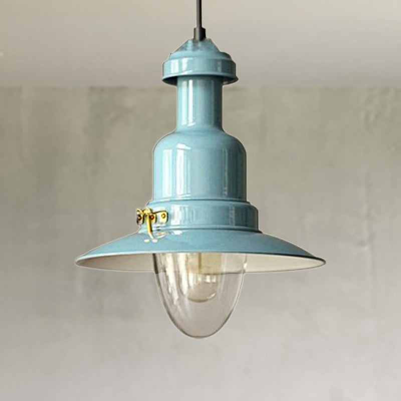 Industrial Stylish Saucer Ceiling Fixture 1 Light Metallic Pendant Lighting in Blue/Sky Blue/Yellow for Living Room