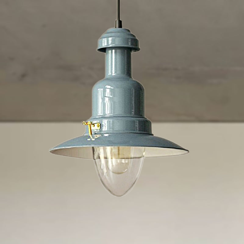 Industrial Stylish Saucer Ceiling Fixture 1 Light Metallic Pendant Lighting in Blue/Sky Blue/Yellow for Living Room