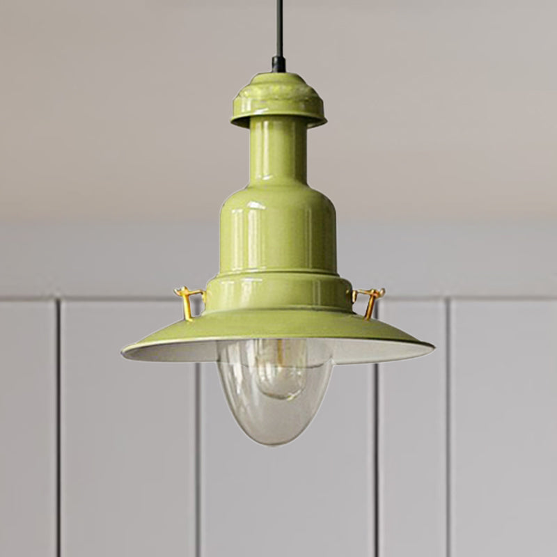 Industrial Stylish Saucer Ceiling Fixture 1 Light Metallic Pendant Lighting in Blue/Sky Blue/Yellow for Living Room