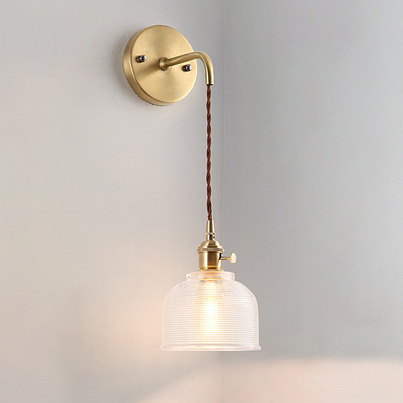 Brass One Light Splock Light Industrial Clear Textured Glass Dome Iluminación de iluminación