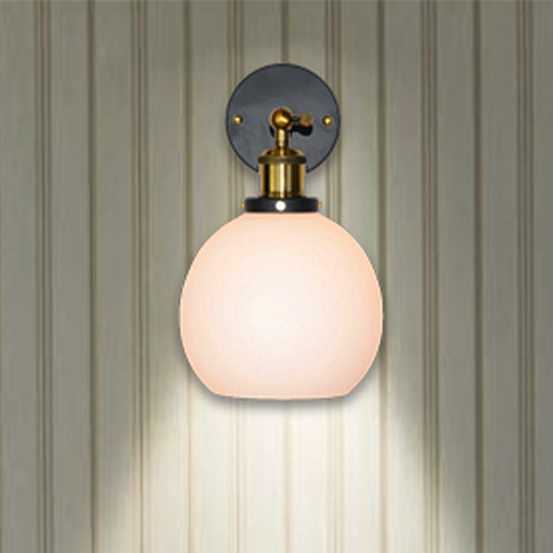 Bubble White Glass Wall Hanging Light Industrial Single Bulb Bedroom Sconce Lamp in Brass