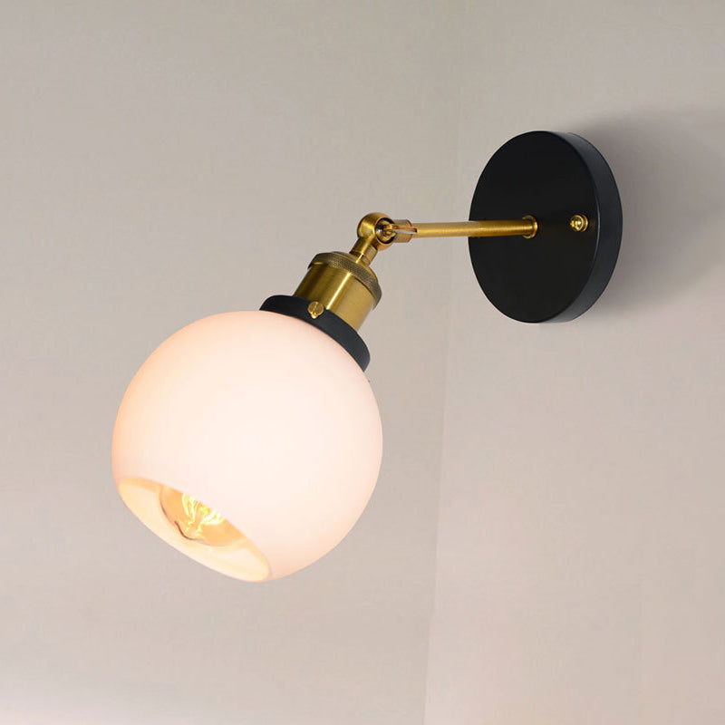 Bubble White Glass Wall Hanging Light Industrial Single Bulb Bedroom Sconce Lamp in Brass