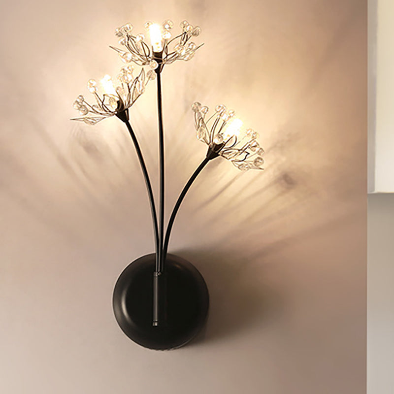 Black Dandelion Splight Light Vintage 3 luces Luz de montaje de pared de cristal para escaleras