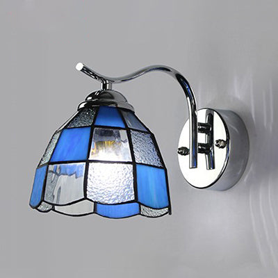 Tiffany Style Tapered Wall Light with Square/Gem Pattern Stained Glass 1 Light Wall Sconce Lighting in Blue