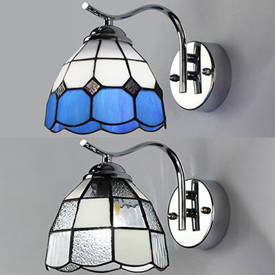 Industrial Vintage Gooseneck Wall Light Stained Glass 1 Light Wall Sconce Lighting in Clear/Blue