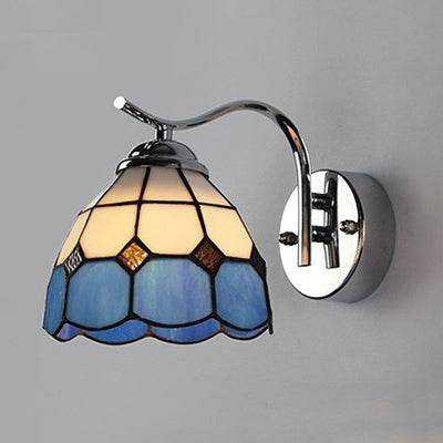 Industrial Vintage Gooseneck Wall Light Stained Glass 1 Light Wall Sconce Lighting in Clear/Blue