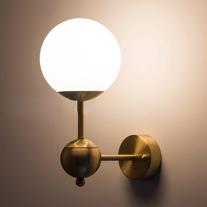Modern Globe Wall Lighting Fixture 1 Bulb White Glass Sconce Light in Brass for Bathroom