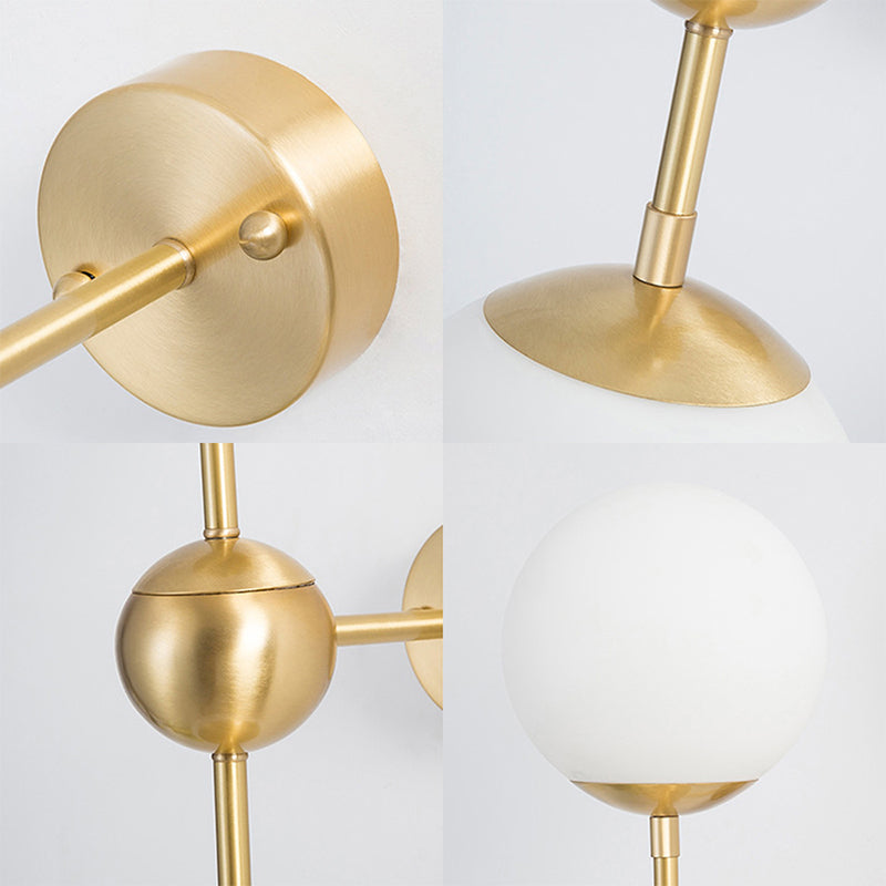 Modern Globe Wall Lighting Fixture 1 Bulb White Glass Sconce Light in Brass for Bathroom