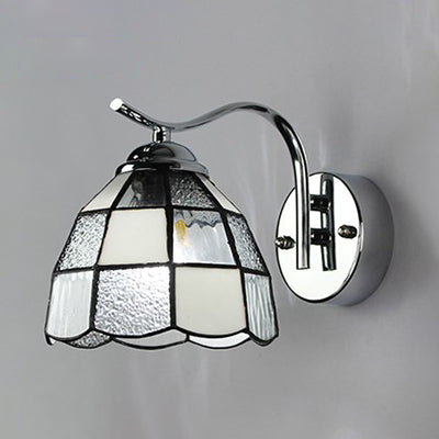 Industrial Vintage Gooseneck Wall Light Stained Glass 1 Light Wall Sconce Lighting in Clear/Blue