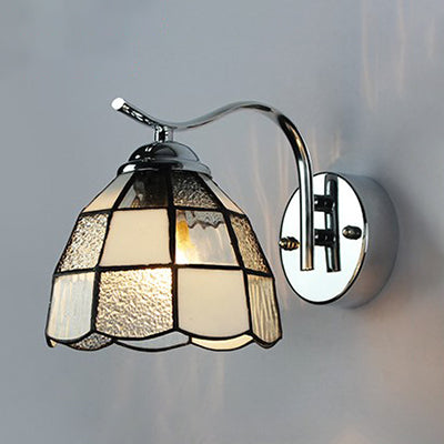 Industrial Vintage Gooseneck Wall Light Stained Glass 1 Light Wall Sconce Lighting in Clear/Blue