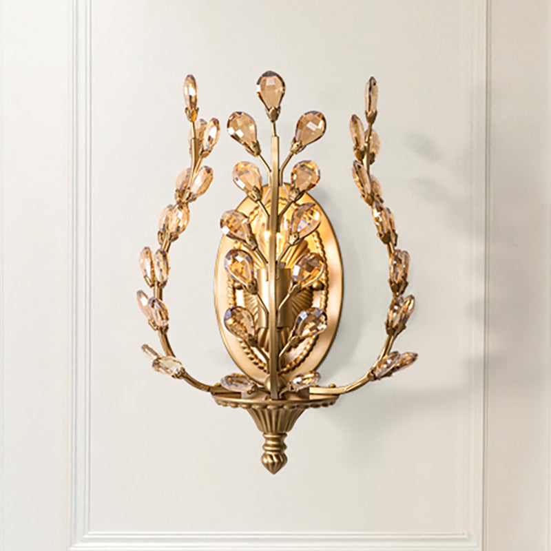 Lampe murale de vigne en or avec ambre / feuille de cristal transparent moderne 1 luminaire d'éclairage en métal léger pour le salon