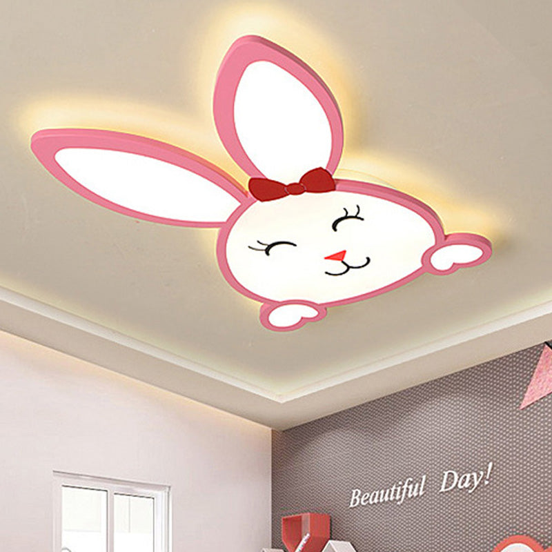 Smiling Baby Rabbit Flush Ceiling Light Animal Acrylique Metal LED Ceiling Light for Child Room