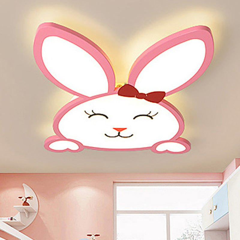 Smiling Baby Rabbit Flush Ceiling Light Animal Acrylique Metal LED Ceiling Light for Child Room