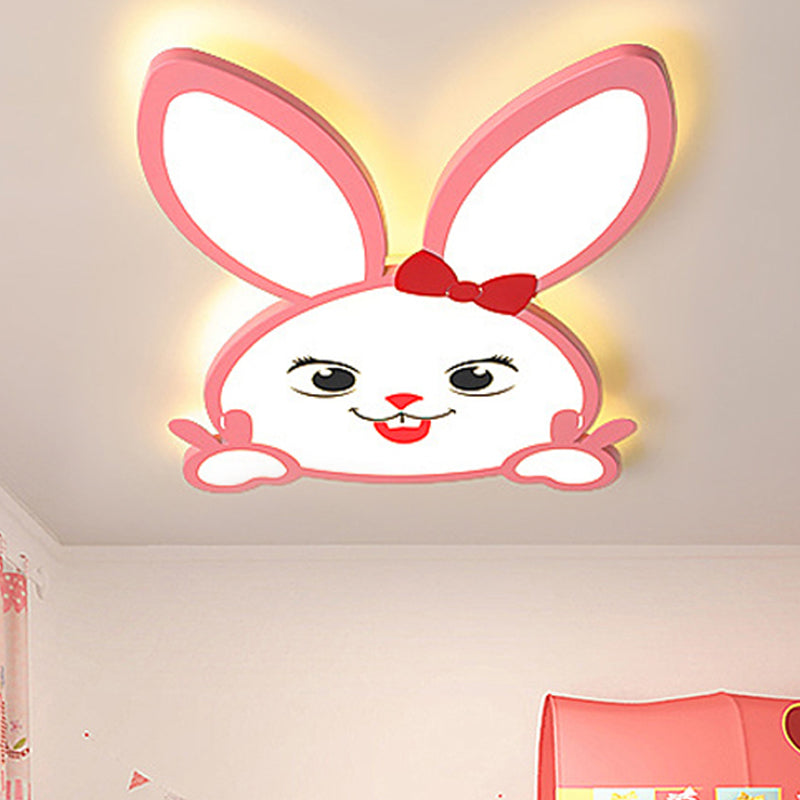 Smiling Baby Rabbit Flush Ceiling Light Animal Acrylique Metal LED Ceiling Light for Child Room