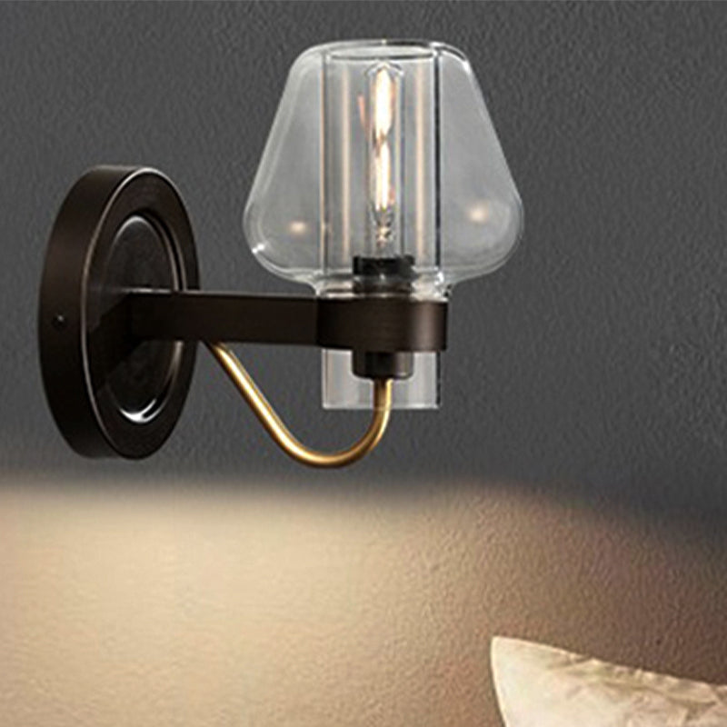 Funzione muro di tonalità di funghi in vetro trasparente moderno 1 assorbimento di illuminazione da letto leggera in nero