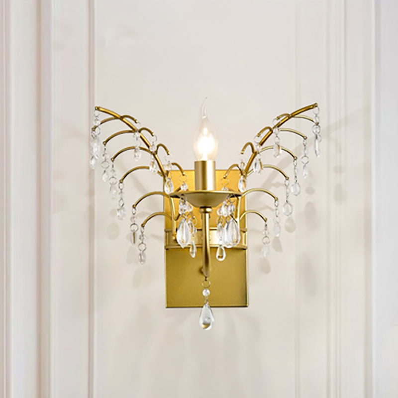 Candelabra Wall Light Contemporary Crystal 1 Light Brass Sconce Light with Branch Design