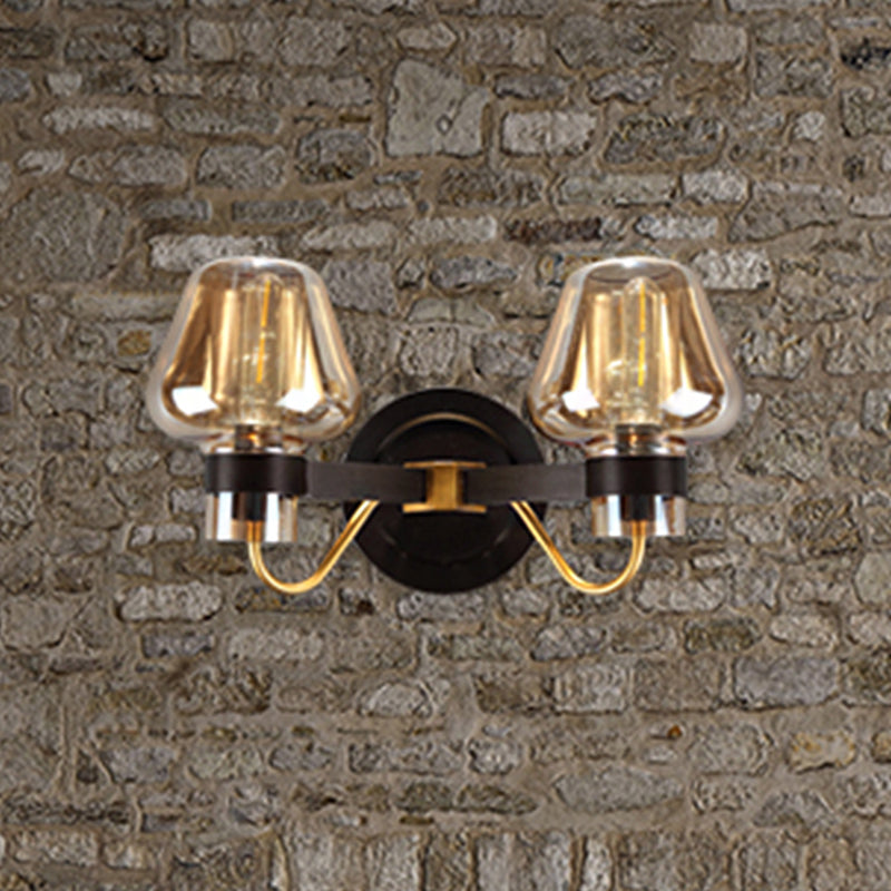 2-Licht-Pilz-Leuchte-Leuchten moderne schwarze Bernstein-Glaswandlampe für Wohnzimmer