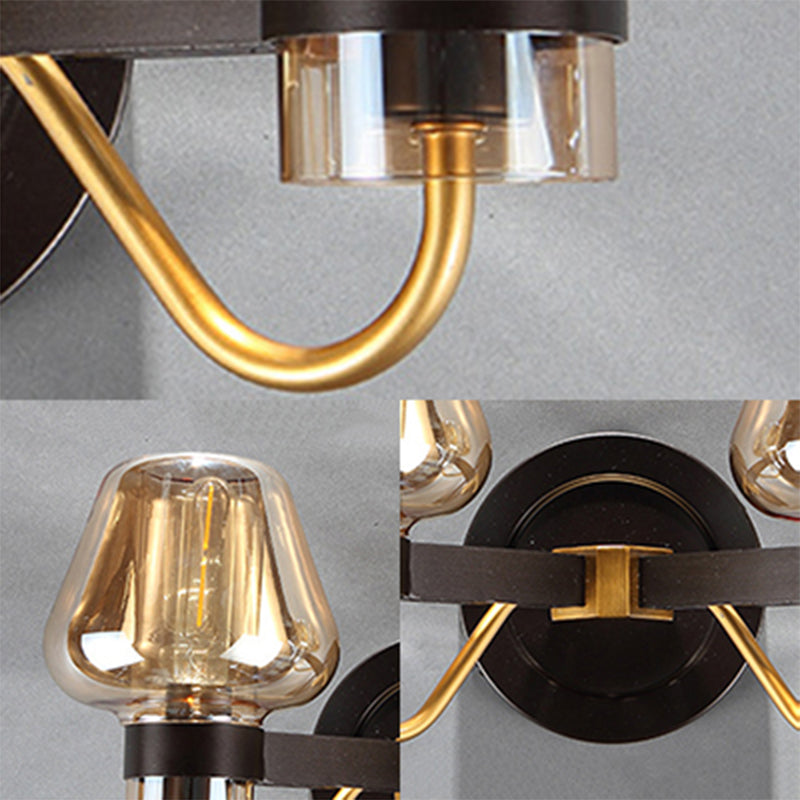 2-Light Mushroom Sconce Light Fixture Modern Black Amber Glass Wall Lamp for Living Room