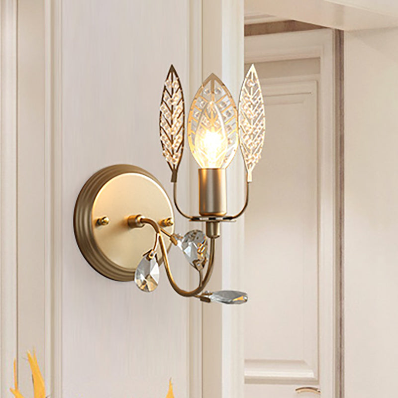 Modernism 1 Light Sconce Light with Crystal Leaf Bronze Branch Wall Mounted Light for Bedroom