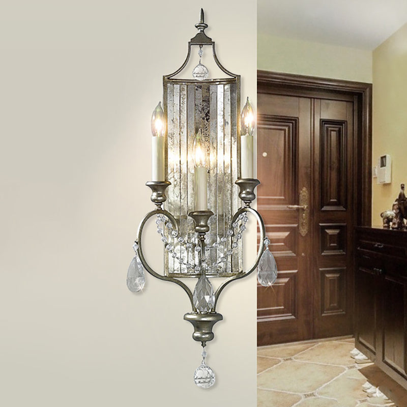 Rustic Candelabra Metal Sconce Light 2 Lights Wall Mounted Light Fixture with Crystal Accent