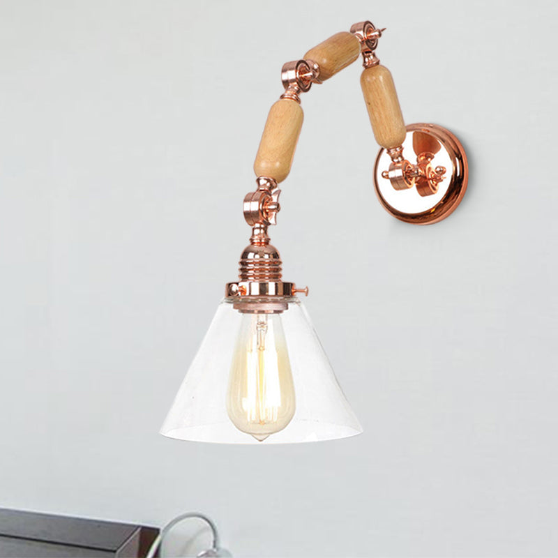 Eine Glühbirne Klares Glasleuchten Leuchte Industriegoldkegel Wohnzimmer Wandlampe mit gekrümmtem Arm