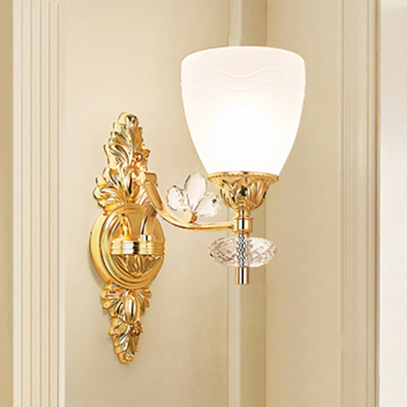 Modernist Cone Wall Mount Light Glass 1/2 Lights Bedroom Sconce Light with Crystal Accent in Gold
